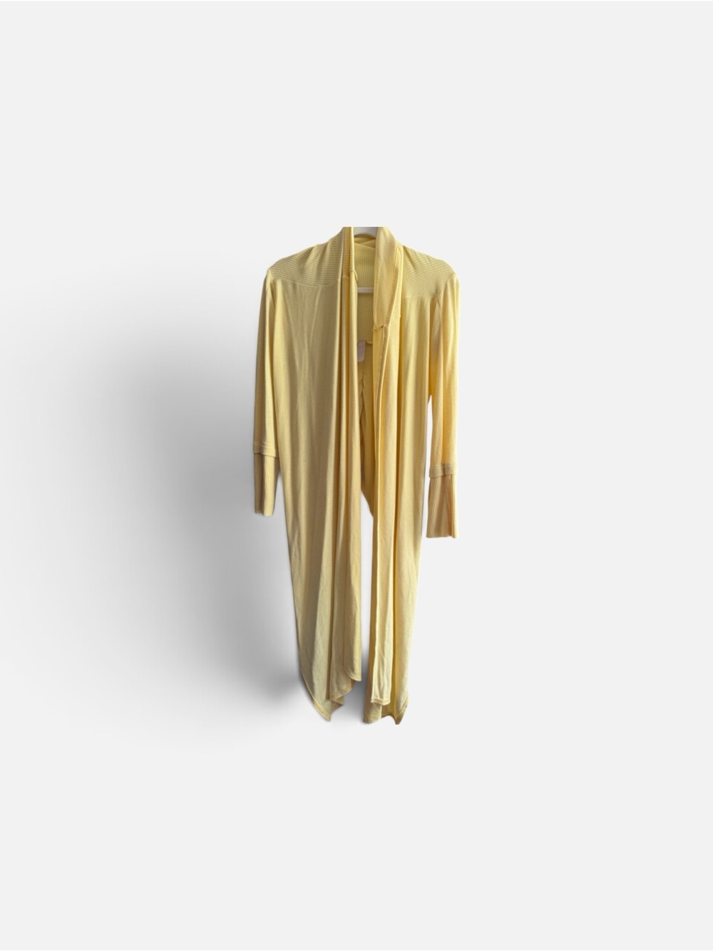 Light Yellow Open-Front Long Cardigan Sweater